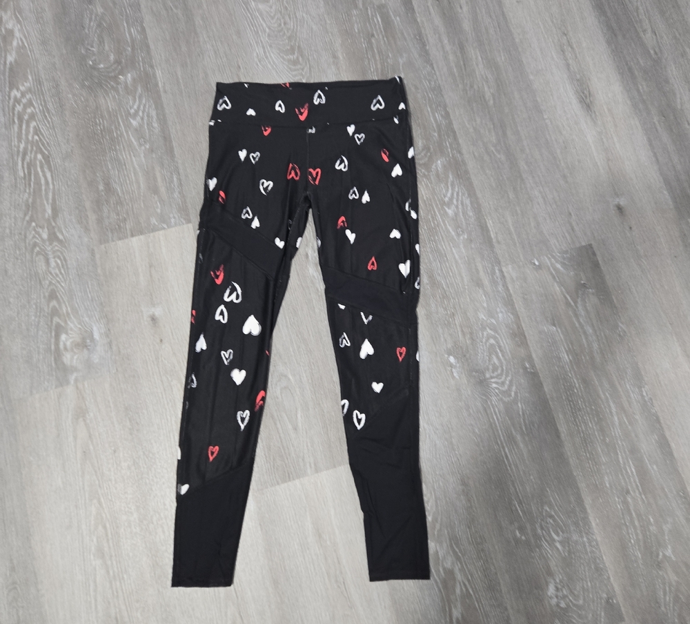 Victoria's Secret Black Leggings with Red & White Heart Print